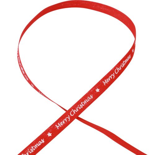 Floristik24 Ajándék szalag piros &quot;Merry Christmas&quot; pamut 10mm 100m