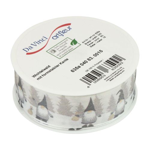 Floristik24 Ajándék szalag, karácsonyi szalag, karácsonyi szalag gnóm szürke 40mm 15m