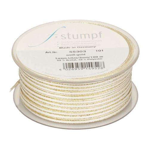 Floristik24 Ajándék szalag selyem szalag fehér arany sodrott szalag 3mm 100m