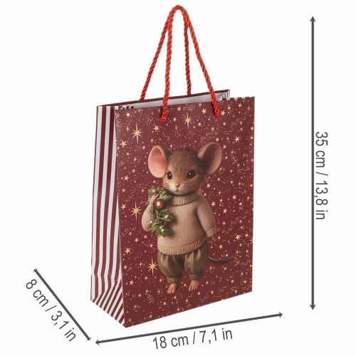 Ajándéktáska egérmotívummal és csillagokkal karácsonyra, 24 cm, 2 darab | Floristik24.hu