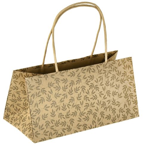 tételeket Ajándéktasak papírból, natúr barna levelekkel, 20×10×10cm, 6 db