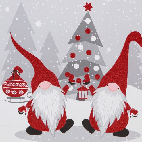 tételeket Ajándéktáska füllel gnóm piros szürke fehér 24×18×8cm 4db