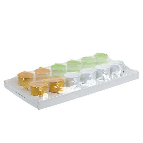 Floristik24 Öntözőkanna Ø5,5cm H5,5cm 12db. Sárga / zöld / fehér