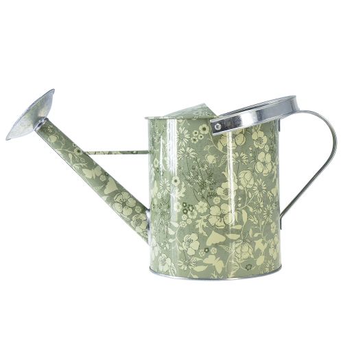 tételeket Fém öntözőkanna, vintage hatású, zöld és ezüst virágmintával - dísznövényes virágtartó, Ø18cm