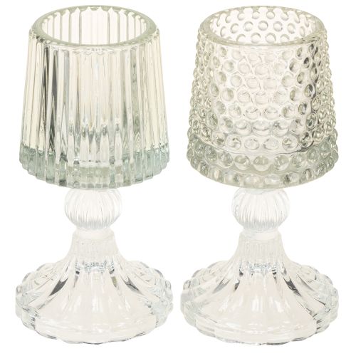 Üveg mécsestartó pöttyökkel és barázdákkal az alján, 15 cm, 2 db