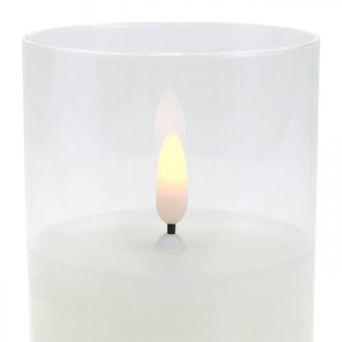 Floristik24 LED gyertya üvegben lánghatású, beltéri gyertya meleg fehér, LED időzítővel, elemes Ø7,5 H12,5cm