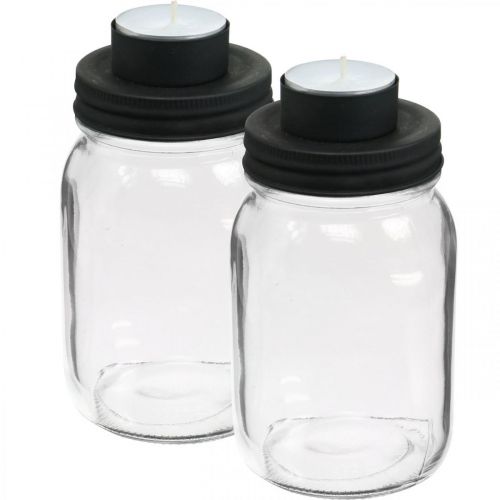 Floristik24 Dekoratív pohár teamécses tartóval fekete fém tetővel Ø8,5cm H15cm 2db