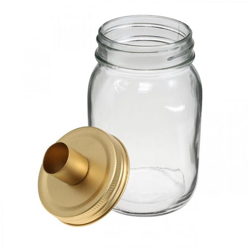 Floristik24 Dekoratív üveg gyertyatartóval arany fém tetővel Ø8,5cm H16cm 2db