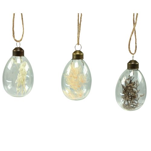 Üveg húsvéti tojás függeszthető szárított virágos tojás 6cm 6 db