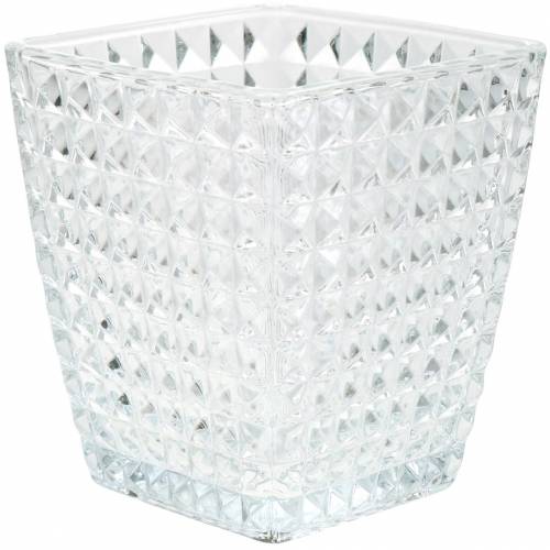 Floristik24 Üveglámpás kocka csiszolt mintás, asztali dekoráció, üvegből készült váza, üvegdísz 2db