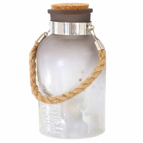 Karácsonyi üveg 4 LED-del és téli tájjal 19,5cm