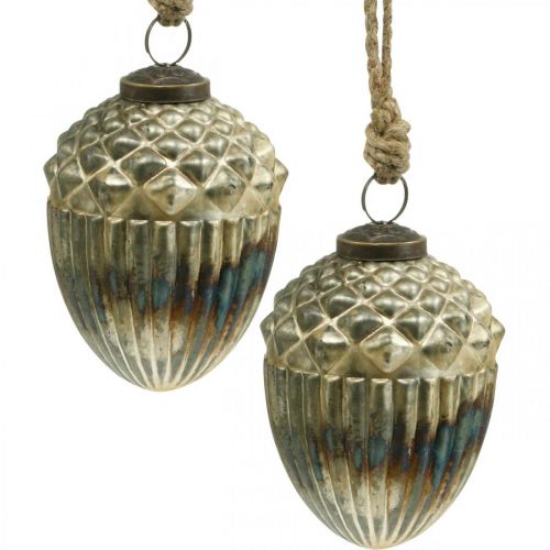 Floristik24 Akasztható makk, őszi gyümölcsök, fadíszek, valódi üveg, antik megjelenés Ø7,5cm H10,5cm 2db