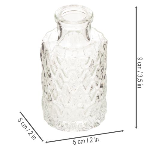 Mini üvegváza rombusz mintával, kis asztali váza, üveg, átlátszó, 9cm, 6 darab | Floristik24.hu