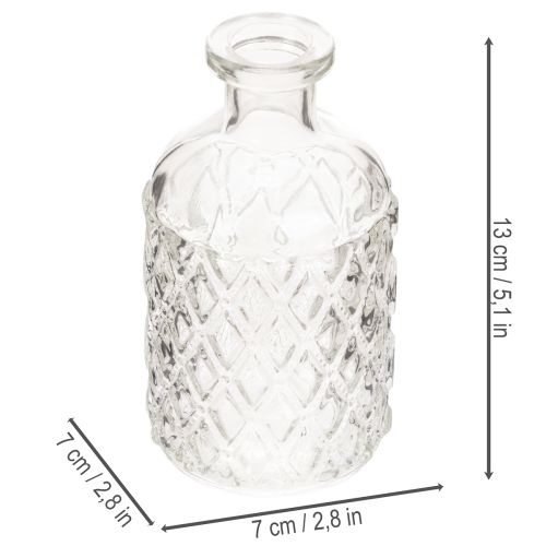 Üvegpalack rombusz mintával, díszes palack, váza, kicsi, 13 cm, 6 darab | Floristik24.hu