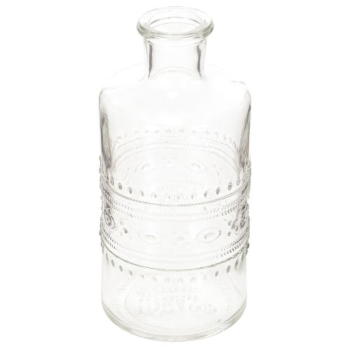 Mintás üvegpalack, hengeres, átlátszó, díszváza, 15 cm, 6 darab