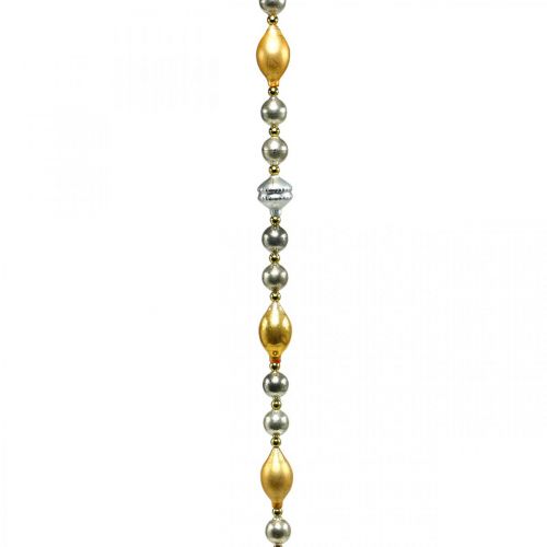 Karácsonyi gömbfüzér dekoráció arany, ezüst üveg 1,8m