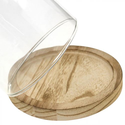 Floristik24 Dekoratív harang, üvegkupola fa tányérral, asztaldísz H16cm Ø12,5cm