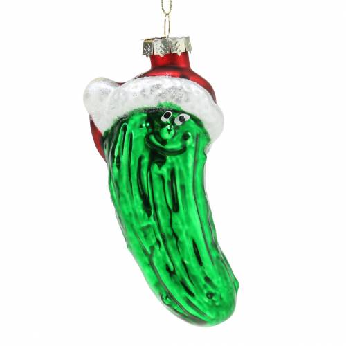 Floristik24 Karácsonyfadíszek Karácsonyi uborka kalappal zöld 11,5cm