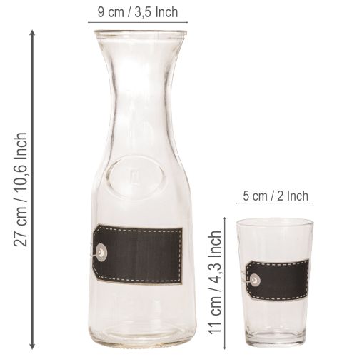Üvegkancsó, magassága 27 cm, 4 pohárral, magassága 11 cm | Floristik24.hu
