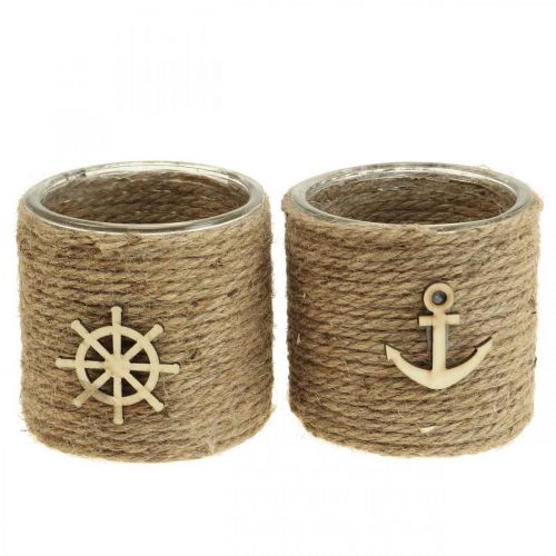 Floristik24 Teamécses tartó Maritim lámpás üveg Ø10,5cm H10cm 2db