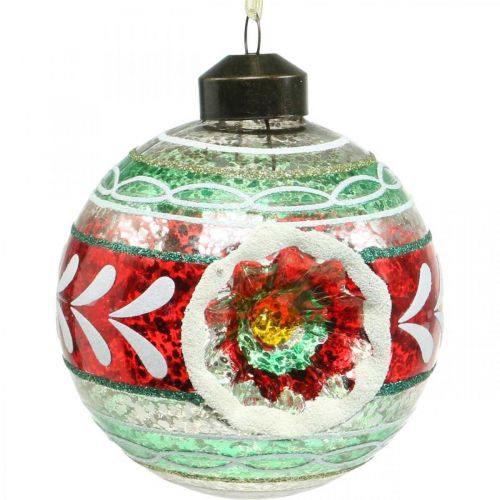 tételeket Karácsonyfa labdák mintával, fadíszekkel, karácsonyi golyókkal színes H9cm Ø8cm valódi üveg 3db