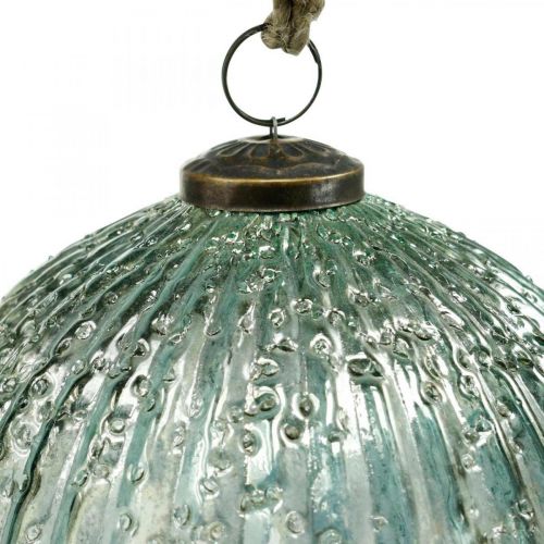 Floristik24 Üveggolyó kék vintage karácsonyi dekorációs üveg akasztásához Ø15cm