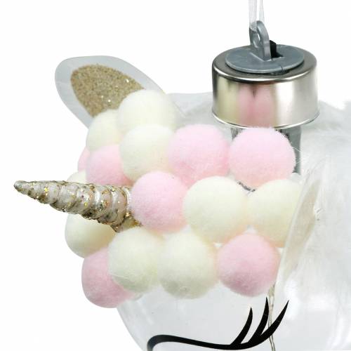 Floristik24 Karácsonyfa golyós egyszarvú LED-es fénylánccal cukorka színekben, átlátszó üveggel, pomponnal Ø8cm Elemekhez