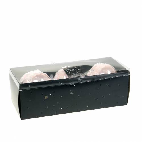 Floristik24 Üveggolyó rózsaszín csipkével és gyöngyökkel 3db