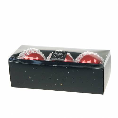 Floristik24 Piros üveggolyó csipkével és gyöngyökkel 3db