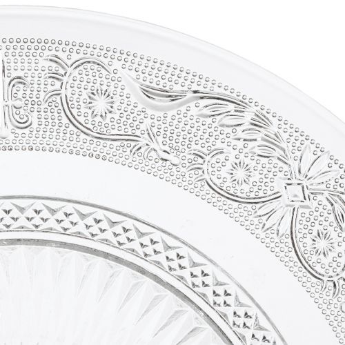 Floristik24 Üvegtányér lábon Lapos üvegtál átlátszó mintával Ø25cm