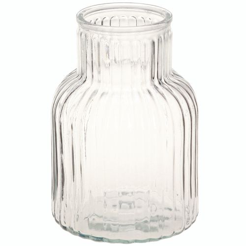 Üvegváza virágváza üveg hornyok retro átlátszó Ø13,5cm H20cm