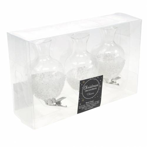 Floristik24 Üvegváza csíptetős csillámmal és gyöngyökkel Ø4,9cm H9,5cm átlátszó 3db