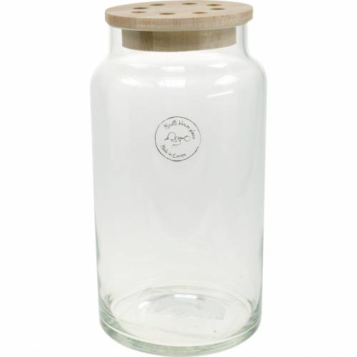 Üvegváza fedővel, díszváza, perforált fedél, virágok elrendezése