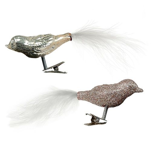 Floristik24 Üvegmadár klipszes krém 7,5cm 3db