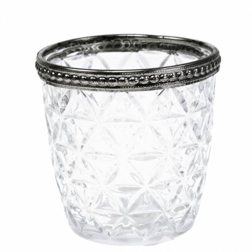 Floristik24 Antik üveg lámpa fém peremmel Ø7,5cm H7,5cm