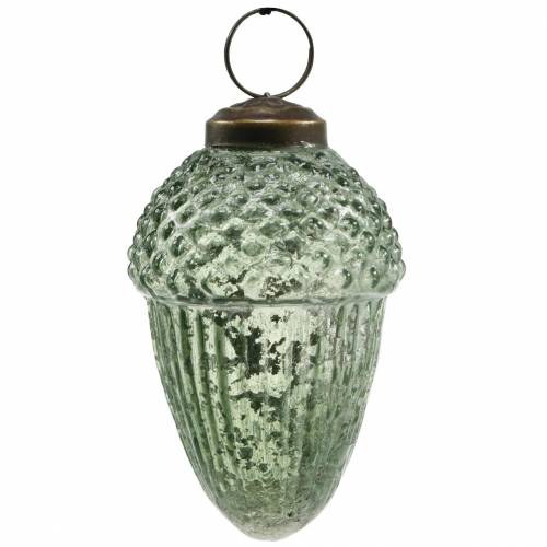 Floristik24 Fadíszek makk átlátszó, zöld valódi üveg 9cm 3db