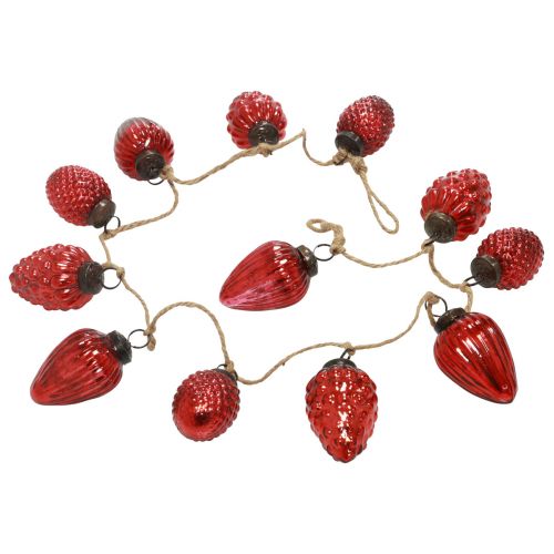 Floristik24 Üvegkúp füzér Karácsonyfa dekoráció függő dísz piros 120cm