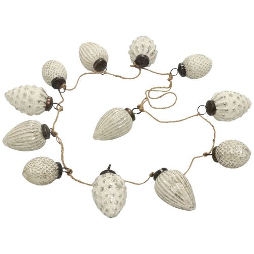 Floristik24 Üvegkúp füzér függő dekoráció karácsonyi fehér ezüst 120cm