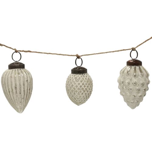 Floristik24 Üvegkúp füzér függő dekoráció karácsonyi fehér ezüst 120cm