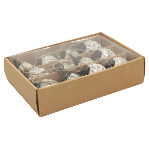 Floristik24 Üvegkúp füzér függő dekoráció karácsonyi fehér ezüst 120cm