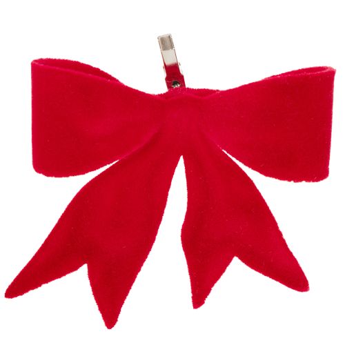 Dekoratív piros masni csattal. Sokoldalú karácsonyi dekoráció. 11 cm, 4 darab.