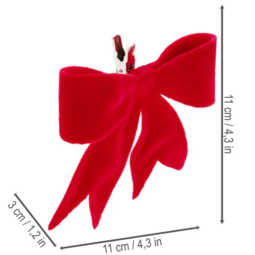 Dekoratív piros masni csattal. Sokoldalú karácsonyi dekoráció. 11 cm, 4 darab. | Floristik24.hu