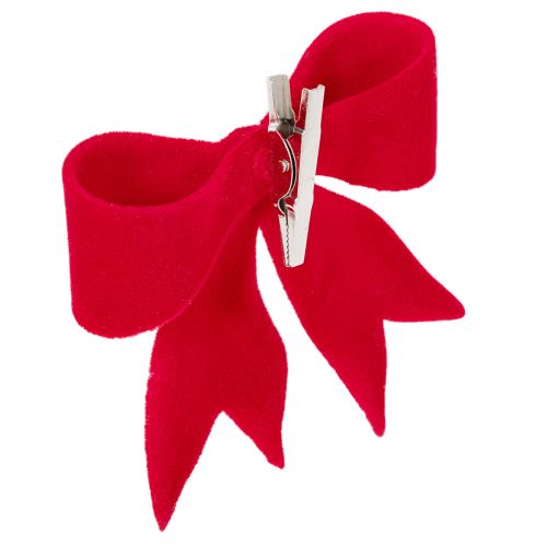 Dekoratív piros masni csattal. Sokoldalú karácsonyi dekoráció. 11 cm, 4 darab. | Floristik24.hu