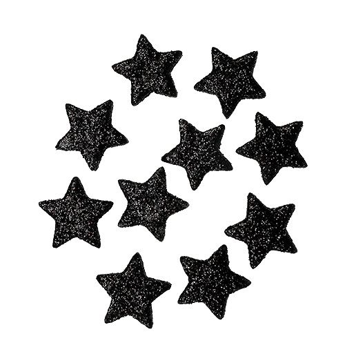 Floristik24 Csillogó csillag fekete 2,5cm 100db