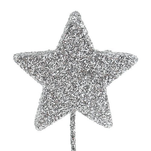 Floristik24 Csillogó csillag ezüst 5cm vezetéken L22cm 48db