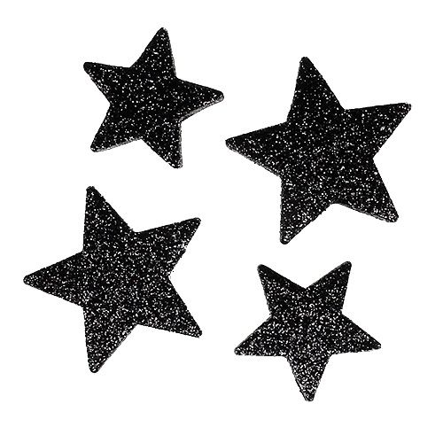 Floristik24 Csillogó csillagok fekete 4-5cm 40db