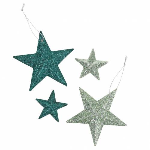 Csillogó csillag szett deko fogas és szórt dekoráció smaragd, világoszöld 9cm/5cm 18 db