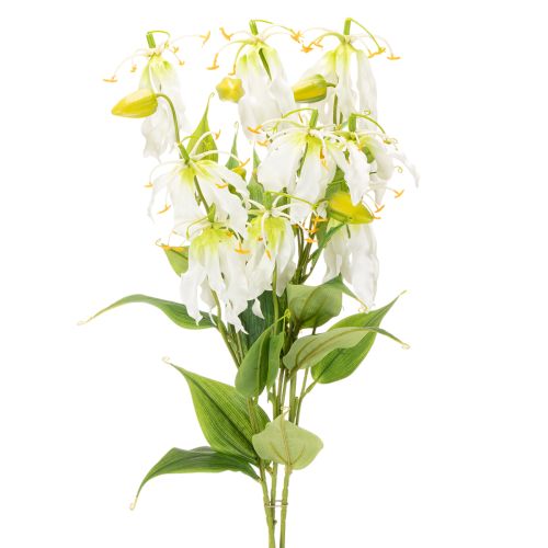 Művirág Gloriosa, fehér és sárga, elegáns virágág dekorációhoz, 80 cm, 3 darab