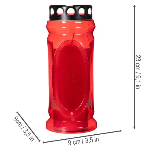 Síremlék gyertya piros, fekete fedéllel, emlékmécses 4 napra 23cm | Floristik24.hu