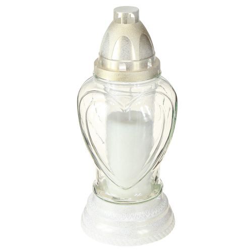 Floristik24 Sírlámpa üveg szív gravírozással sírlámpás átlátszó Ø11cm M26cm